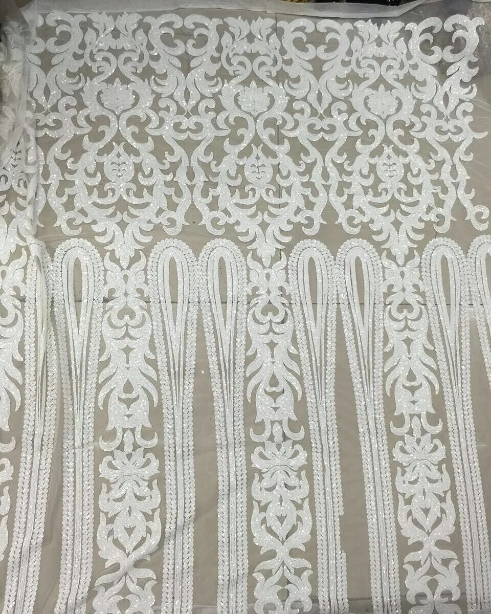 

Free Shipping WHITE hand Sequins design african sequins lace fabric high quality french net lace fabric