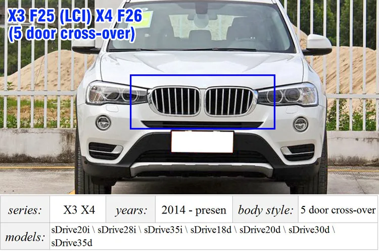 X3M X4M стиль прочный ABS передний капот Гриль для BMW X4 F26& X3 F25 LCI в M цвет большой фитинг бампер решетка