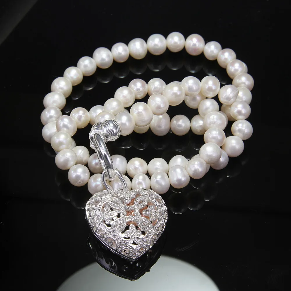 Ожерелье из пресноводного жемчуга с цирконием Томаса, с открытым медальоном, подвеска в форме сердца, европейские ювелирные изделия для женщин TS N309