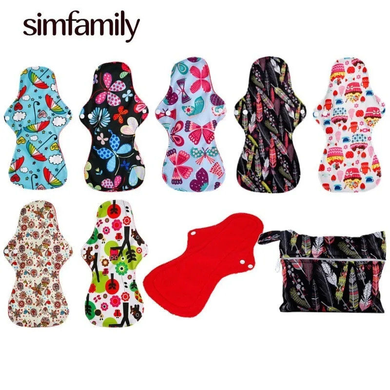 

[simfamily] 7+1 Washable Heavy Flow Pad Sets Menstrual Cloth Sanitary Pads,Including 7Pcs Pads+1Pc Mini Wet Bag,Reusable