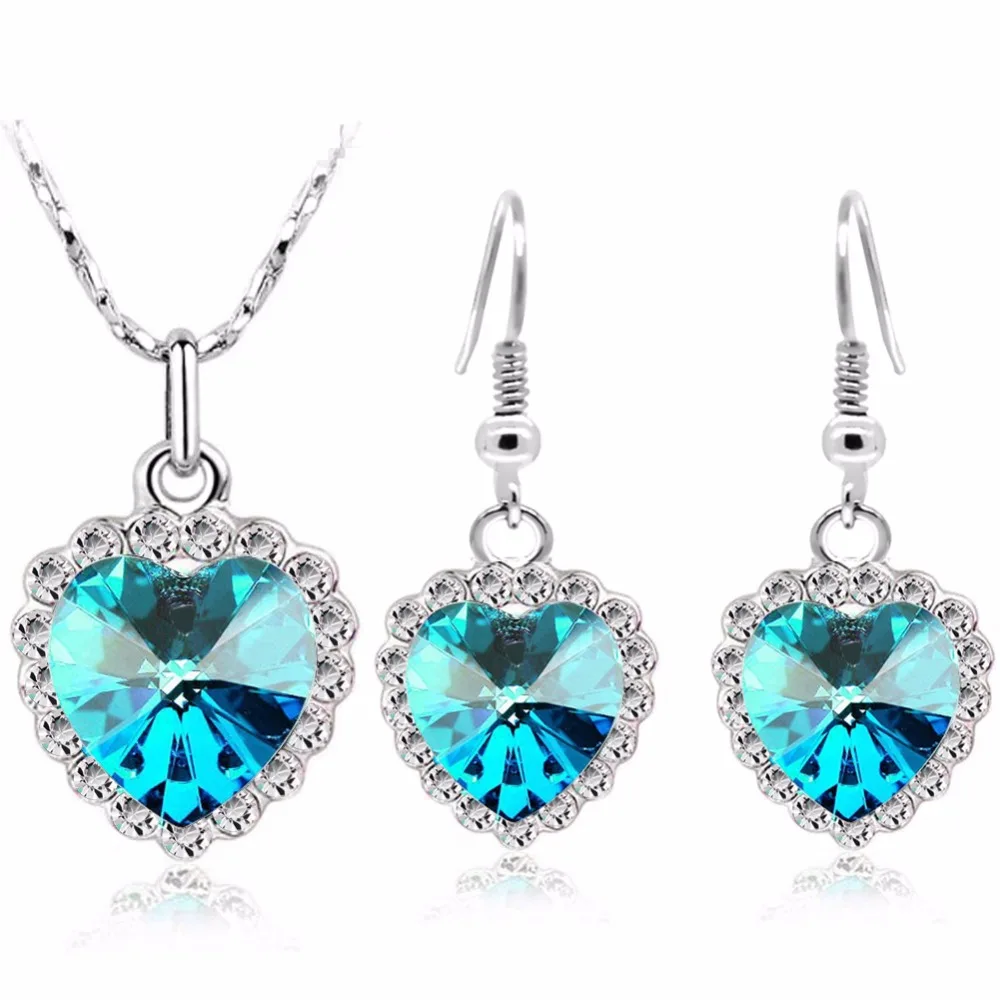 2 в наборе дропшиппинг брендовый австрийский хрусталь сердце кулон ожерелье серьги Ювелирные наборы 84018