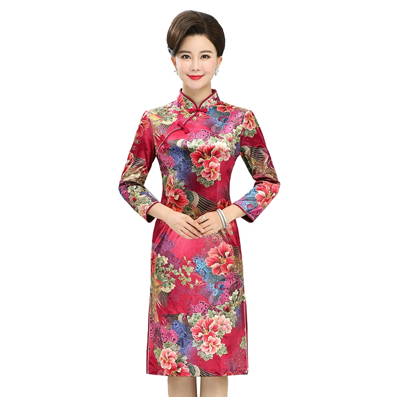WAEOLSA Women Ethnical Dresses Oriental Tunic Robe Femme Chinese Floral