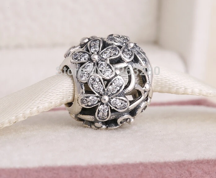 

2015 Spring collection authentic 925 sterling silver pave daisy charms with clear zircon fits famous brand diy bracelets SH0617