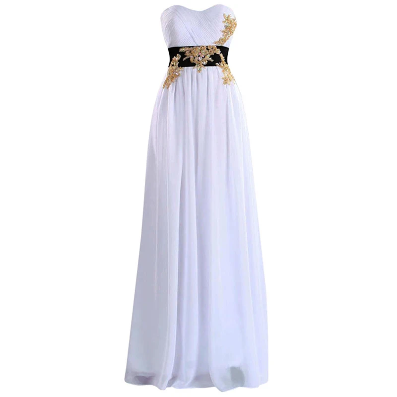 

KapokBanyan Real Photo White Chiffon Appliques Prom Dresses 2017 Cheap Sweetheart Zipper Long Party Gown Simple Vestido de festa