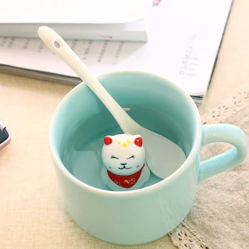 

3D Cute Coffee Cup Animal Design Ceramic Coffee Milk Tea Cup Cartoon Mug Lovers Cups with Lid