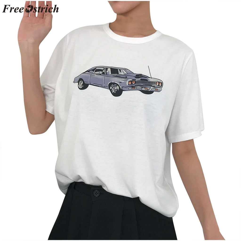 

FREE OSTRICH Fashion women's T-shirt summer round neck short-sleeved personality small fresh car printing simple casual T-shirt
