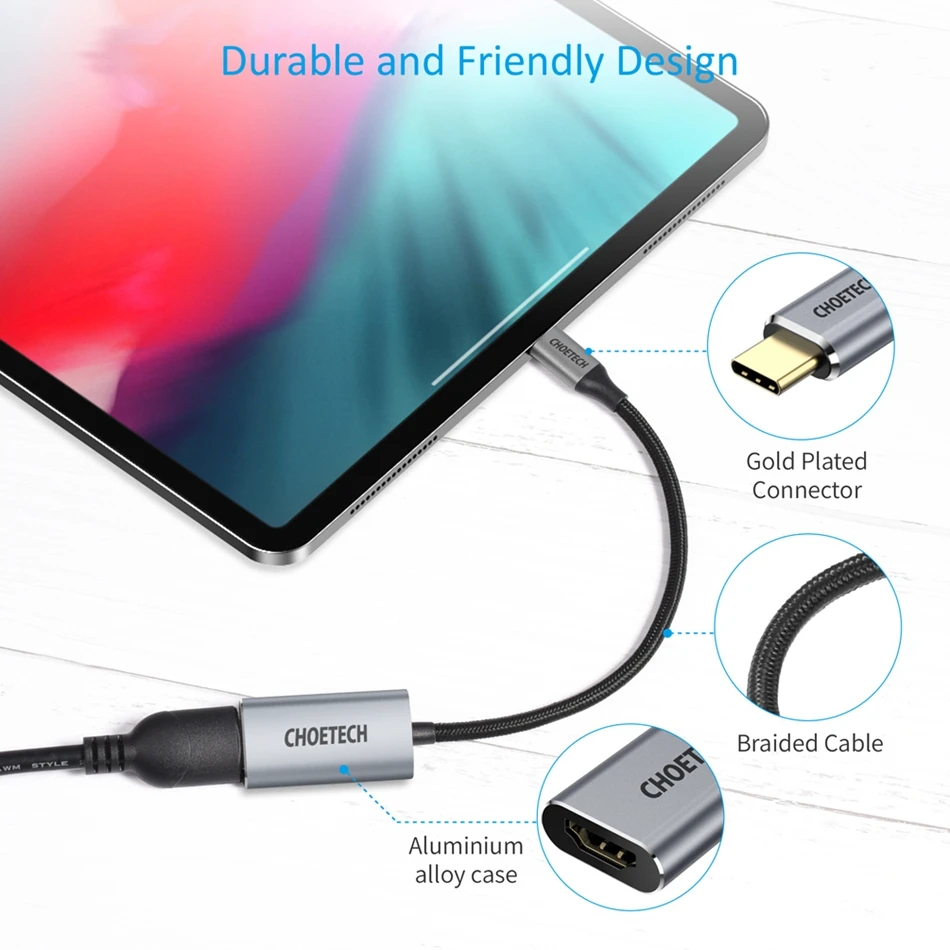 CHOETECH USB C к цифровому av-адаптеру usb type C к HDMI HUB 4 k@ 60Hz плетеный кабель Thunderbolt 3 совместим с MacBook Pro iPad