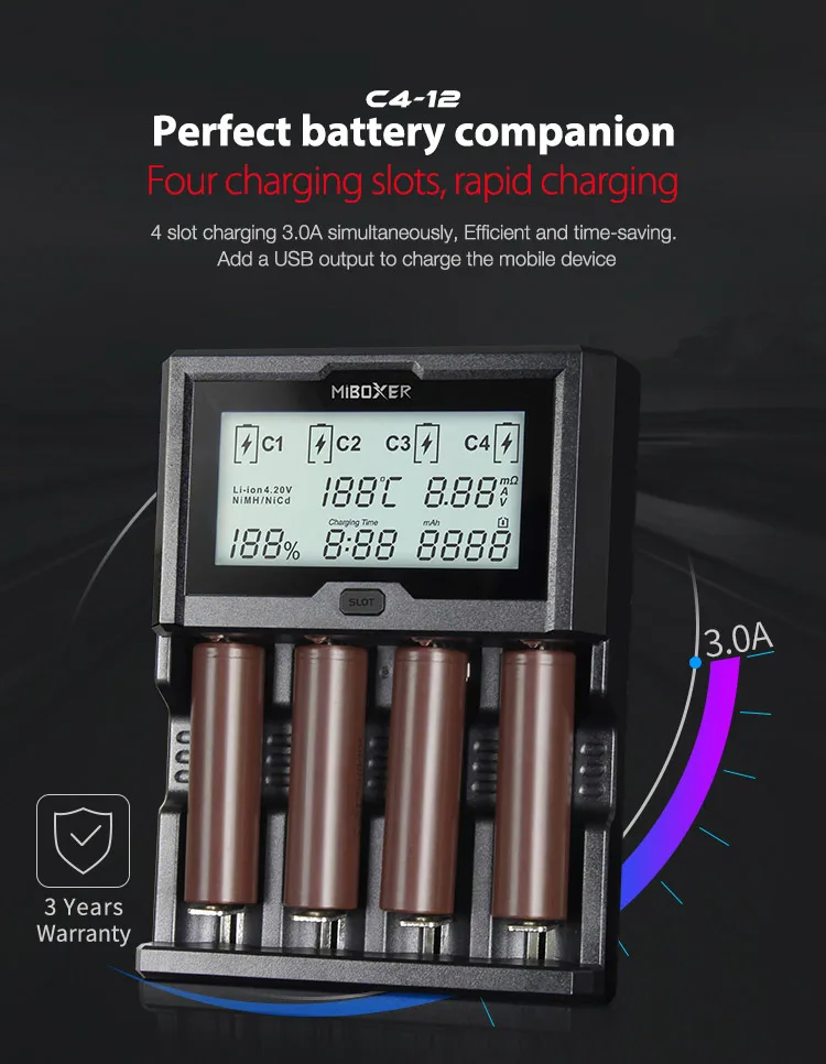 Miboxer C4 Smart Battery Charger | 18650 Battery Charger