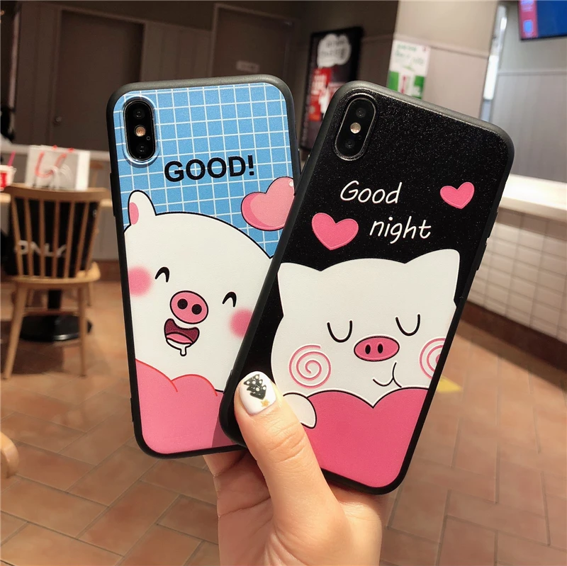 

For iPhone 6 7 8 Plus X Case 3D Relief Cartoon Pig Pattern Soft TPU Case For Oppo F9 F5 Vivo V9 X21 X20 NEX Coque (C0222)
