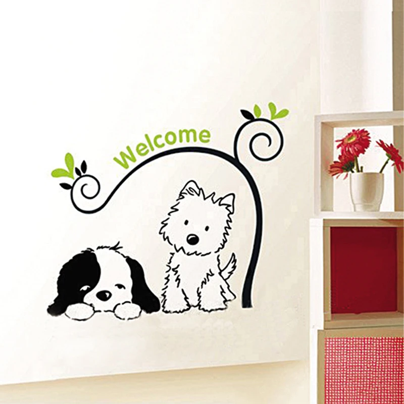 Cute Dog and Cat Wall Sticker baby Kids Room Home Decor Kitchen