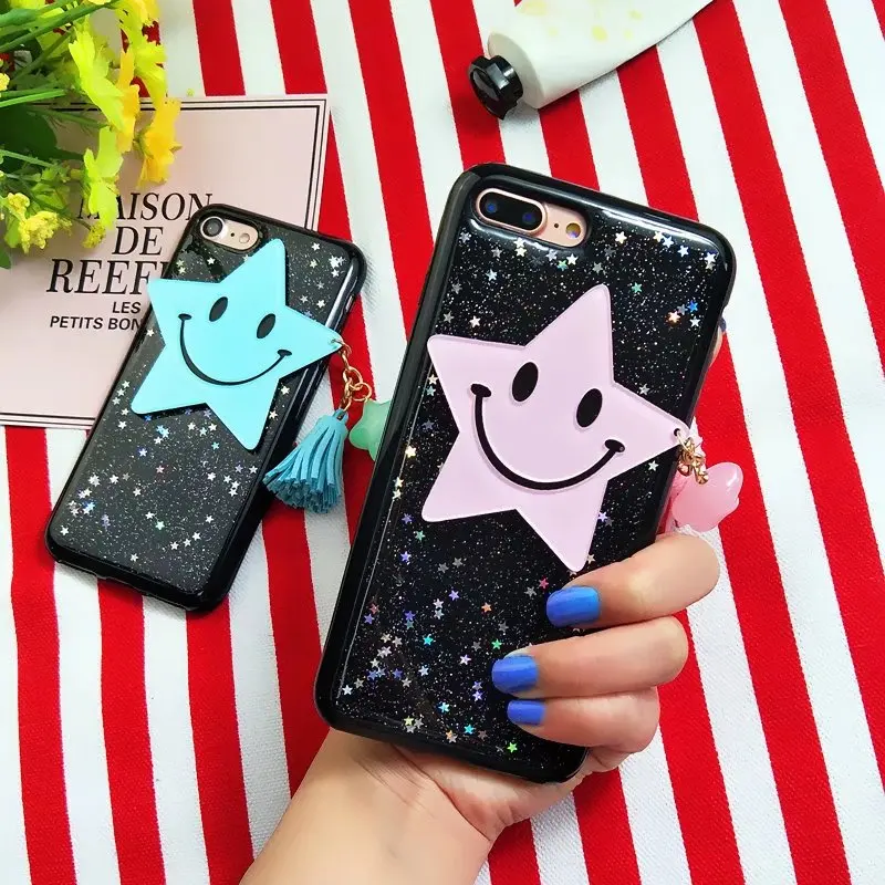 Роскошные звезды кисточкой кулон case для iphone 7 plus прекрасный мультфильм задняя