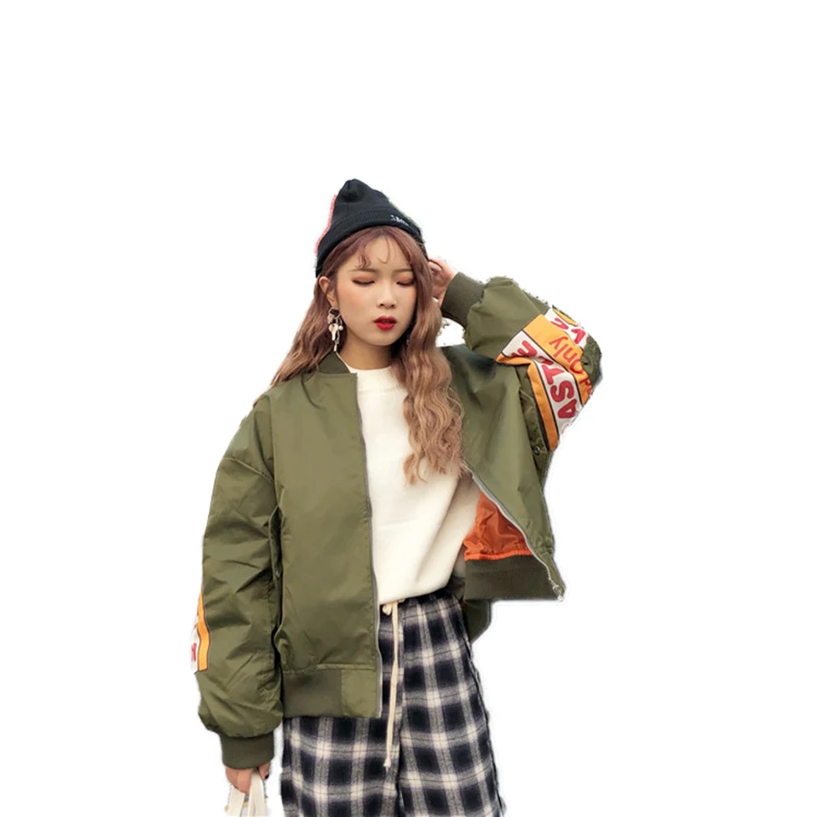 

Harajuku Bomber Jacket Women Coat Long Sleeve Streetwear Hip Hop Letter Printed Jackets Korean Loose Casual Windbreaker 50E0046