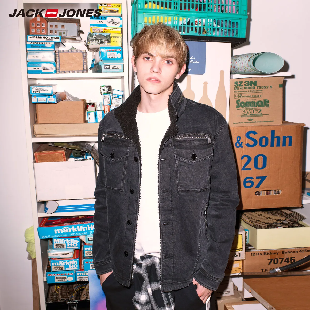 Jack Jones зима новая джинсовая куртка мужская из овечьей шерсти | 218357506 - Цвет: DENIM BLACK
