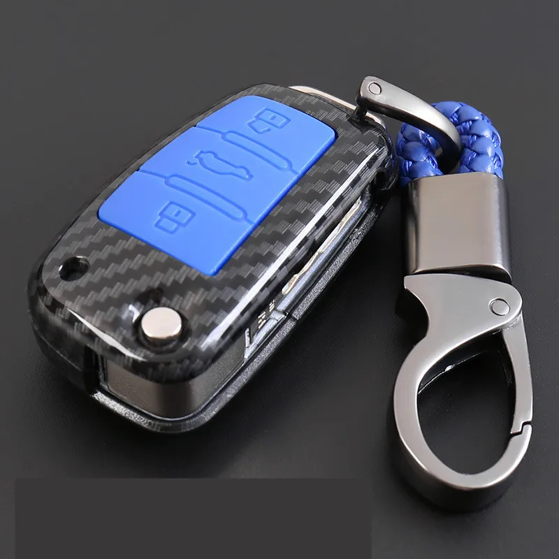 ABS-Carbon-Fiber-Shell-Silicone-Cover-Remote-Key-Holder-Fob-Case-KeyChain-For-Audi-A1-A3 (2)