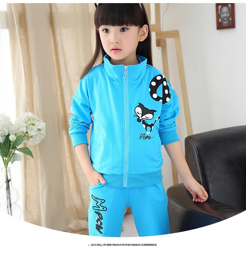 

New design lovely girl clothing spring/autumn girls velour jogging sets casual wear for 4-14y girl clothing set 2015