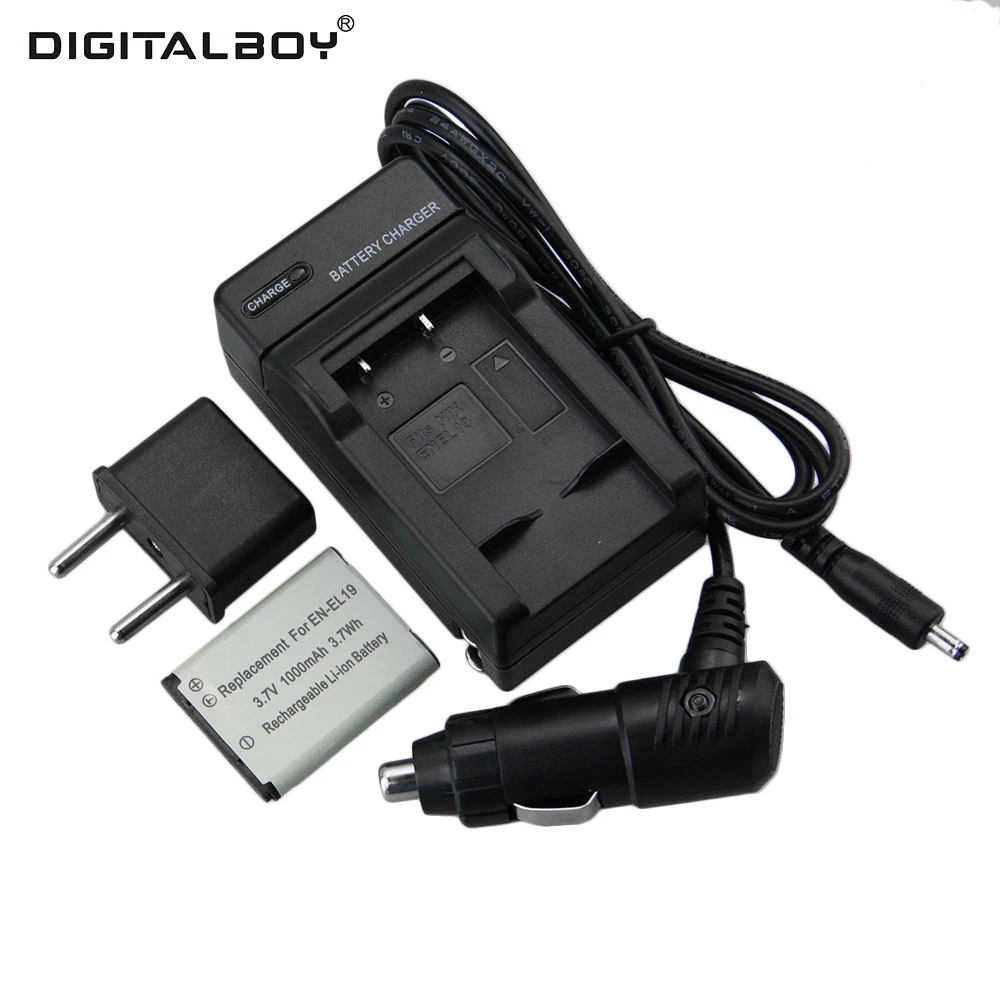Digital Boy 1PCS EN EL19 EN EL19 1000mAh Camera Battery+Charger+Car