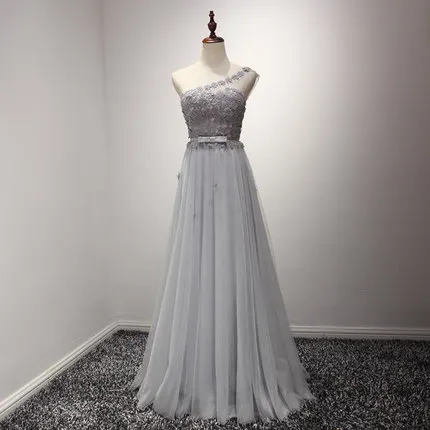 same as picture Модное серое Тюлевое вечернее платье-кафтан на одно плечо Vestido longo Saudi Arabia robe de soiree ever pretty официальное платье - Цвет: same as picture