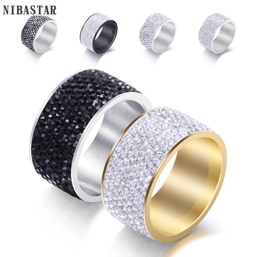 Wholesale 8 row Crystal Rings for Women Austria Crystal Ring Stainless Steel Bijoux For Women Wedding Jewelry