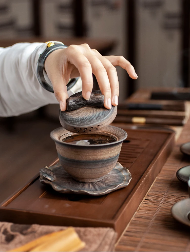 170 мл Винтаж в японском стиле грубая керамика ржавчины глазурь Gaiwan ручной работы керамический чайный набор кунг-фу Tureen чайная чаша домашний декор