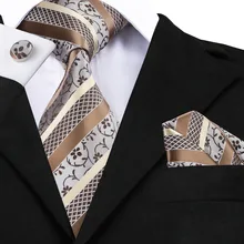 Мужские галстуки коричневые золотые полосы жаккардовый галстук Hanky комплект запонок распродажа как горячие торты деловые свадебные галстуки для мужчин C-905 Мужские галстуки коричневые золотые полосы жаккардовый галстук Hanky комплект запонок распродажа как горячие торты деловые свадебные галстуки для мужчин C-905