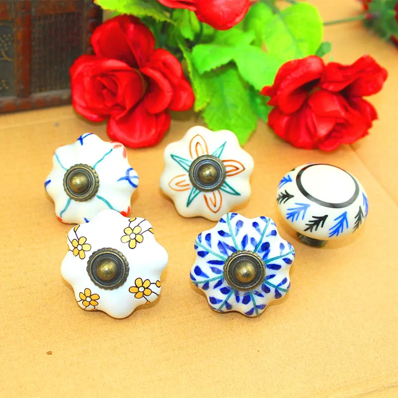 Bulk Vintage Furniture Handle Flower Head Ceramic Knobs and Handles
