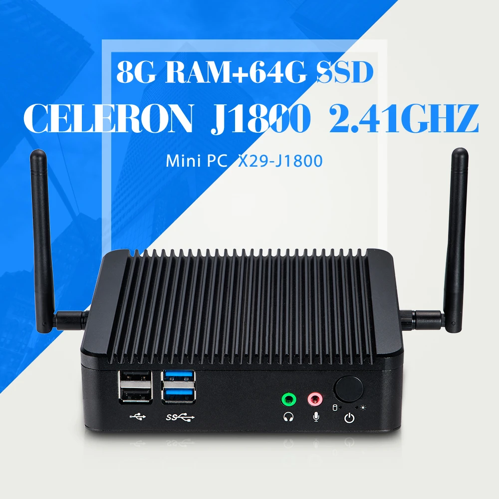 Mini PC J1800 dual core 8g ram 64g ssd+wifi Host VGA/HDMI Smallest Computer Thin Client Desktop Computer Alumium Alloy Material