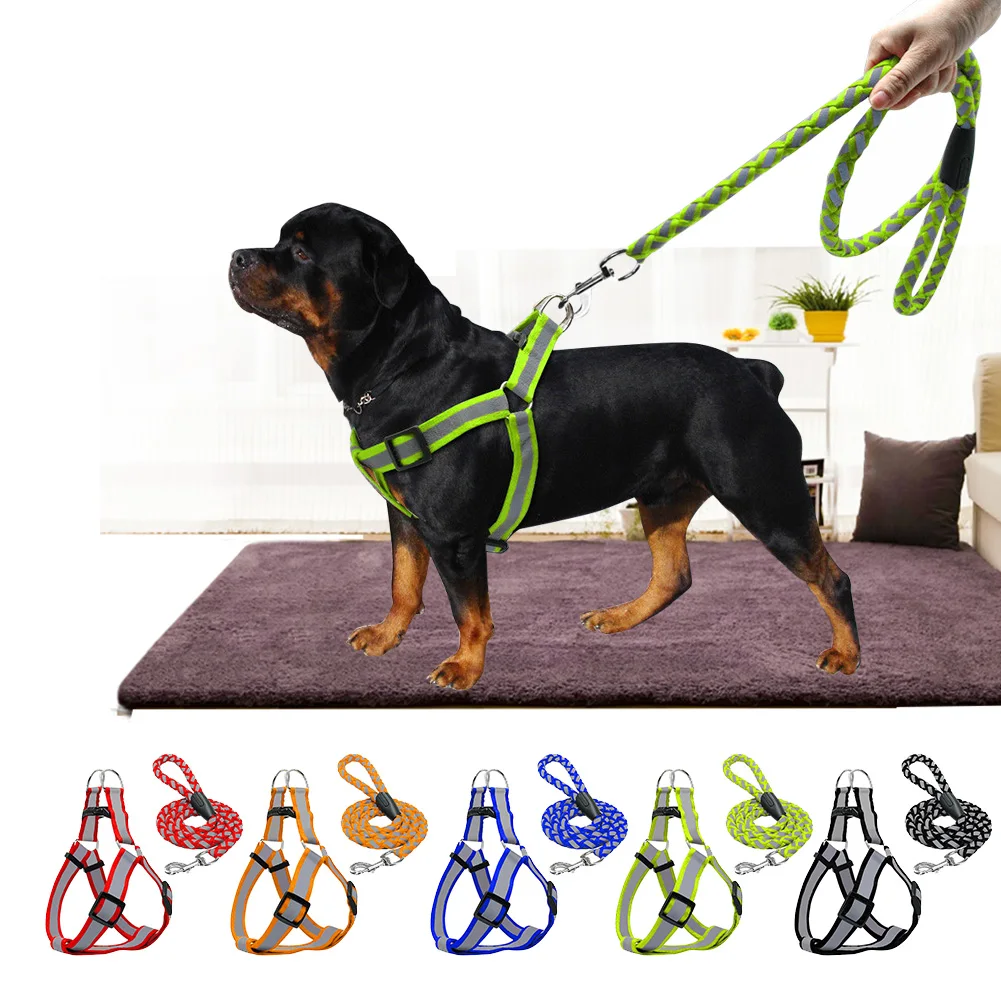 Large Reflective Dogs Collar Harness Leash Nylon Pitbull For Pet Collar Cat Accessories Supplies Harnais Pour Chien Pettorina