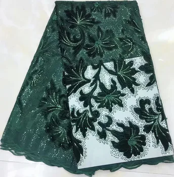 

Hot sale latest african laces 2019 green african french lace fabric with sequins beads nigerian lace fabrics for dress JY-A42