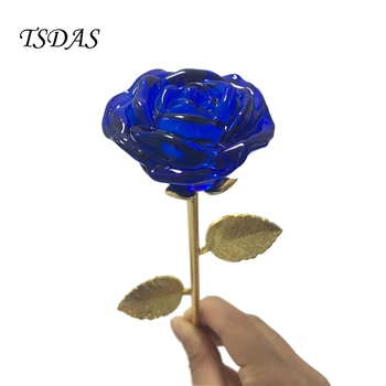 

Blue 24k Gold Dipped Rose Flowers Creative Valentine's Day Gift Crystal Creative Rose Romantic for Lover Mother Home Decor