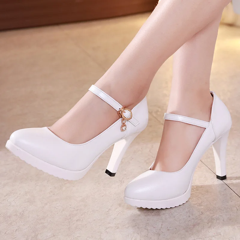 

Pointed Toe Red White Wedding Shoes Women Pumps 2019 Autumn Split Leather Shoes Woman High Heel Office Shoes Platform