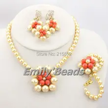 Белое жемчужное ожерелье, серьги, браслет, ювелирный набор, пресноводное жемчужное ожерелье, набор для свадьбы и комплект с ожерельем для вечеринки FP060