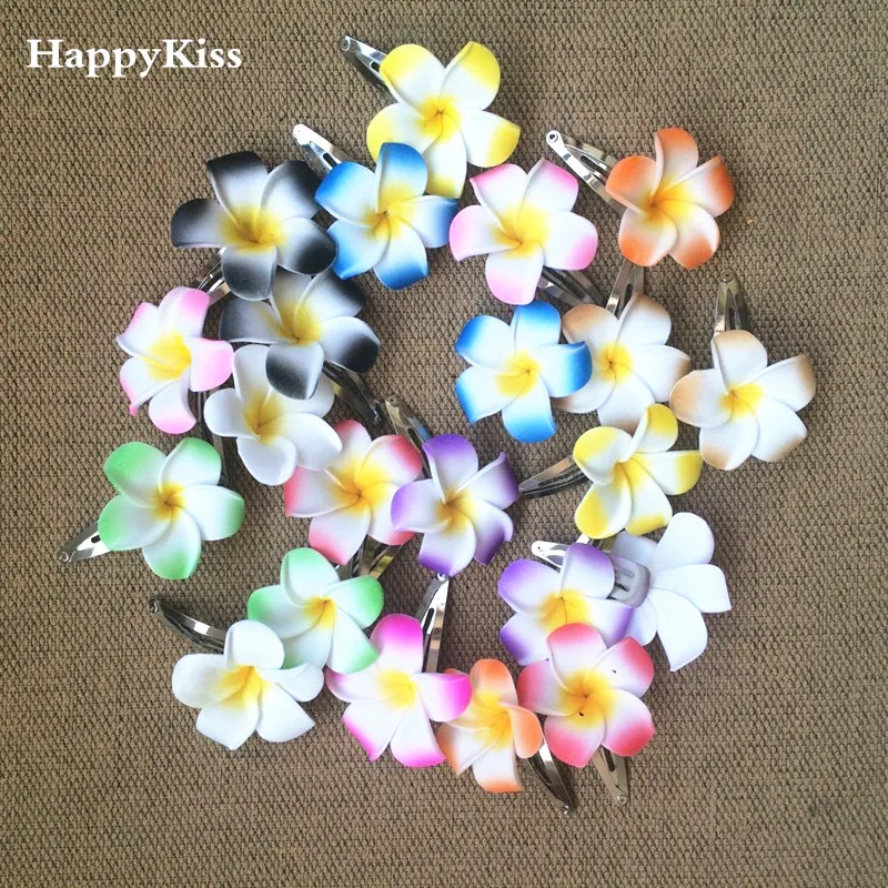 HappyKiss, 12 шт., гавайский цветок, ювелирное изделие, Frangipani, полимерная заколка для волос, frangipani, искусственный цветок, для девочек, для свадьбы, невесты, BB клип