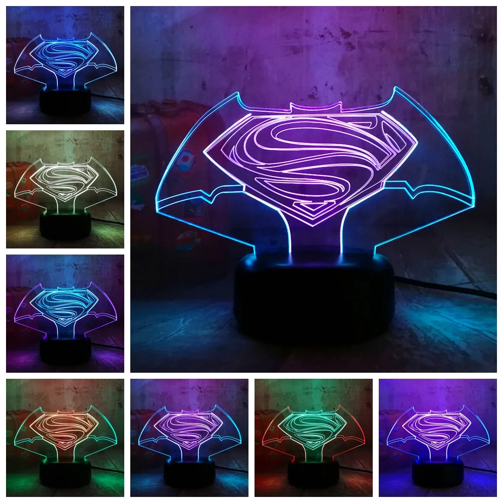 Новые классные Супермена Бэтмена и человека символ 3D RGB светодиодный ночной