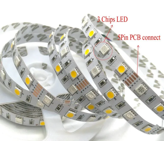 Светодиодные ленты 5050 RGBW Водонепроницаемый IP67/IP65 DC12V гибкие светодио дный света RGB + белый/теплый белый 60 светодио дный/m 5 м/лот