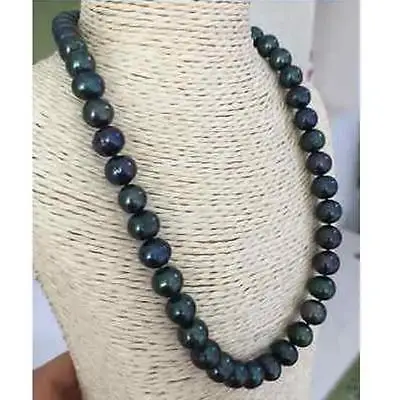 stunning 9-10mm Tahitian black green baroque pearl necklace 18"A