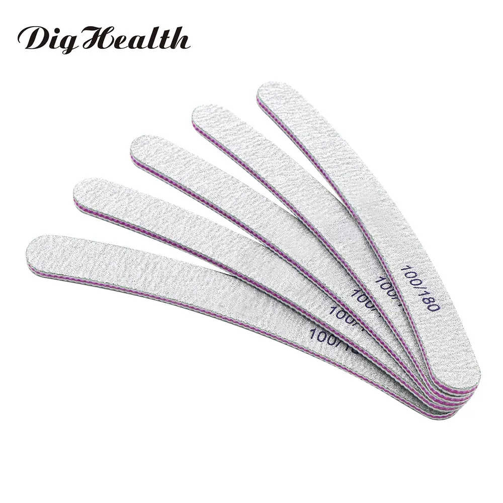

Dighealth 5Pcs/Lot Curved Professional Nail File 100/180 Sanding Buffer Double Side Grey Boat Nail Files Manicure Pedicure Tools