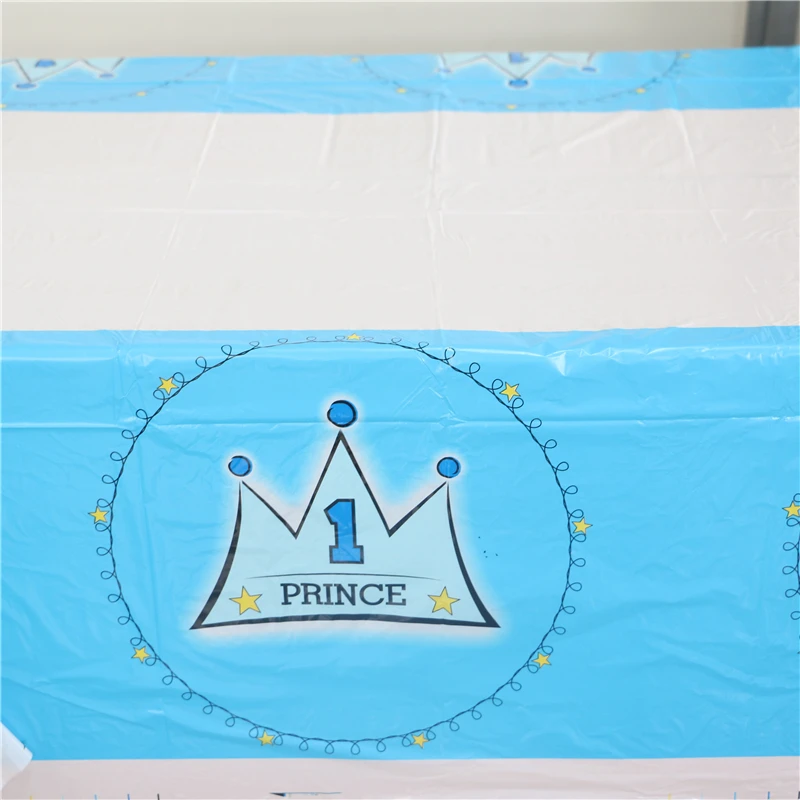 

1pcs/lot kids favors maps baby Shower 1 st birthday party decoration tablecloth Prince Crown Blue Plastic Tablecover supplies