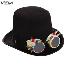 Steampunk deslumbrantes gafas de colores negro sombrero Vintage picos gafas sombrero Steampunk Top gótico sombreros Fedora Accesorios