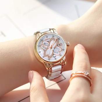 

Watch Women 2018 Quartz Wristwatches Calendar Waterproof Luminous Rose gold Silver Watch Ceramic Band Women Watch Montre Homme