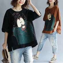 Новое поступление летнее платье большого размера, с героями мультфильмов хлопковая Футболка Для женщин с О-образным вырезом, короткий рукав одежды T1804184