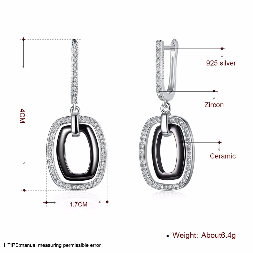 Foxфолк длинные висячие серьги, ювелирные изделия для женщин черные керамические серьги серебро Металл дизайн двойной петли