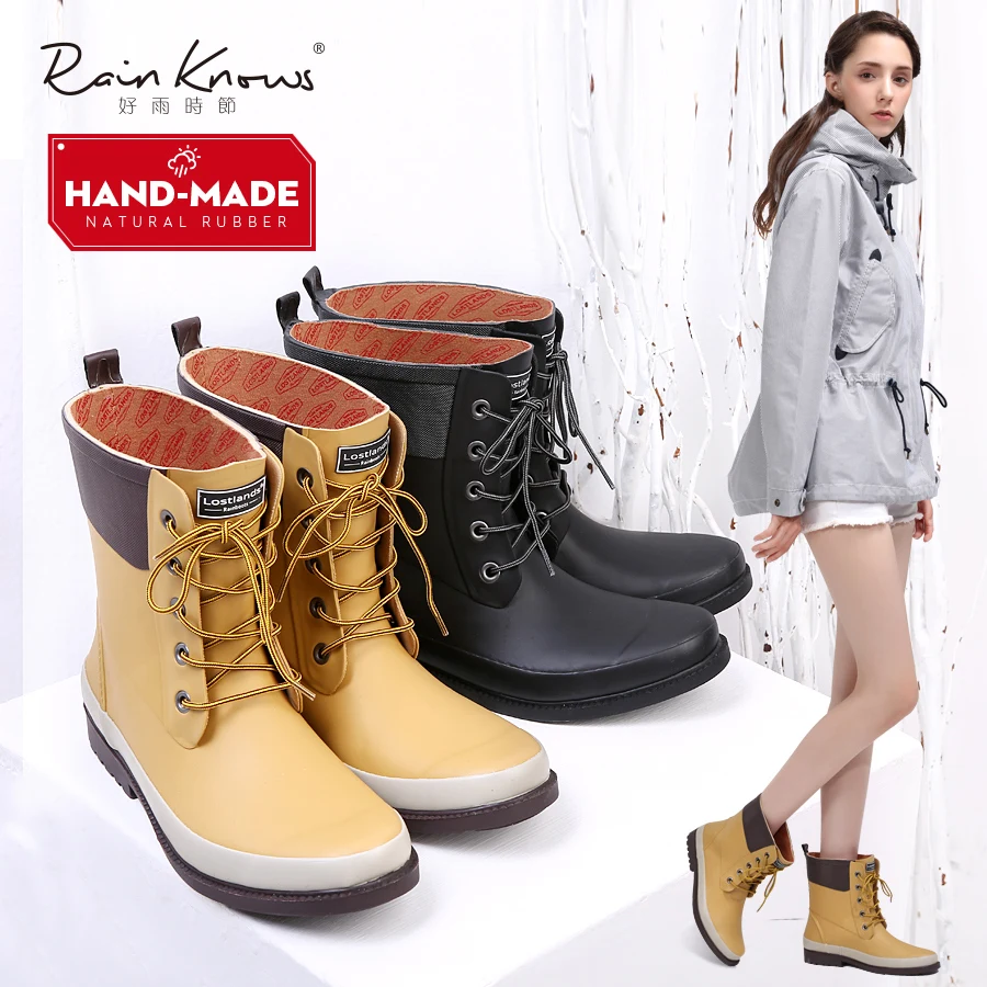 

Ladies Rubber Ankle Rain Boots Women Water Shoes Womens Pvc Rainboots Lace Up Short Boots Fashion Soft Casual Tenis Feminino Hot