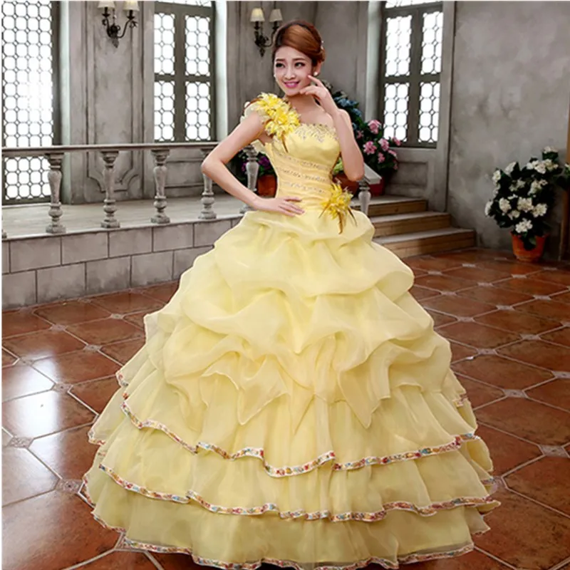 Жёлтое бальное платье ruthshen, бальные платья с перьями на одно плечо, платье для выпускного вечера с бисером, Vestidos De 15 Anos, 16