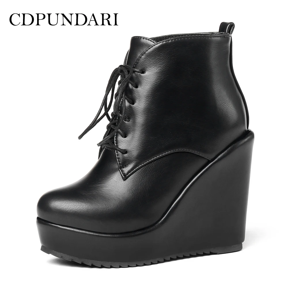 black high heel wedge boots