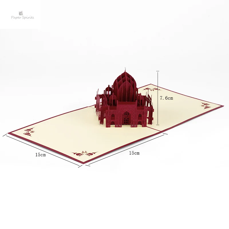  PAPER SPIRITZ Taj Mahal Cards laser 3d Kraft Paper Pop Up Card with Envelope Invitations Greeting G - 32895882303