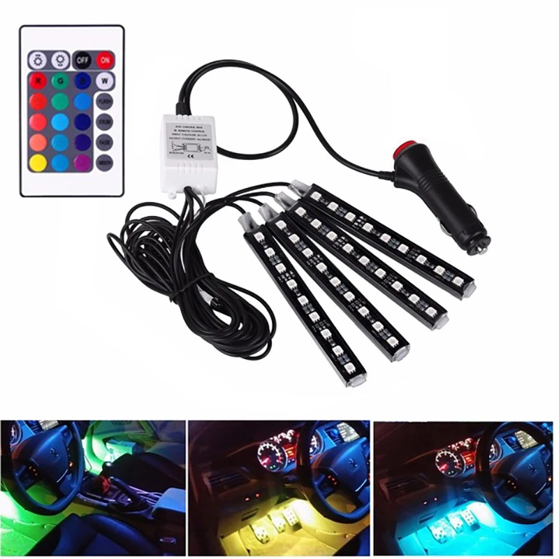 

4Pcs Car RGB LED Strip Light Car Auto Decorative Flexible Colored LED Strip Atmosphere Lamp Kit Fog Lamp with Remote