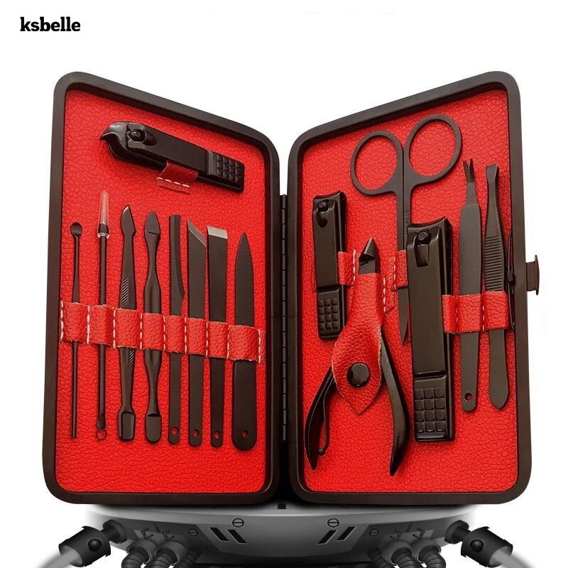 

Manicure Pedicure Set Nail Clippers 15 Pieces Black Stainless Steel Hygiene Kit Toenail Clippers Includes Cuticle Remover Tools