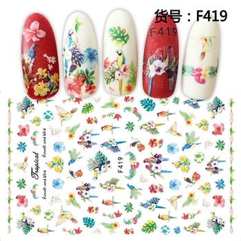 

1pcs 3D Super Thin Nail Stickers Tips Nail Art Adhesive Decals Manicure Tool Dark Decoration Bird Parrot Nail Wraps F419
