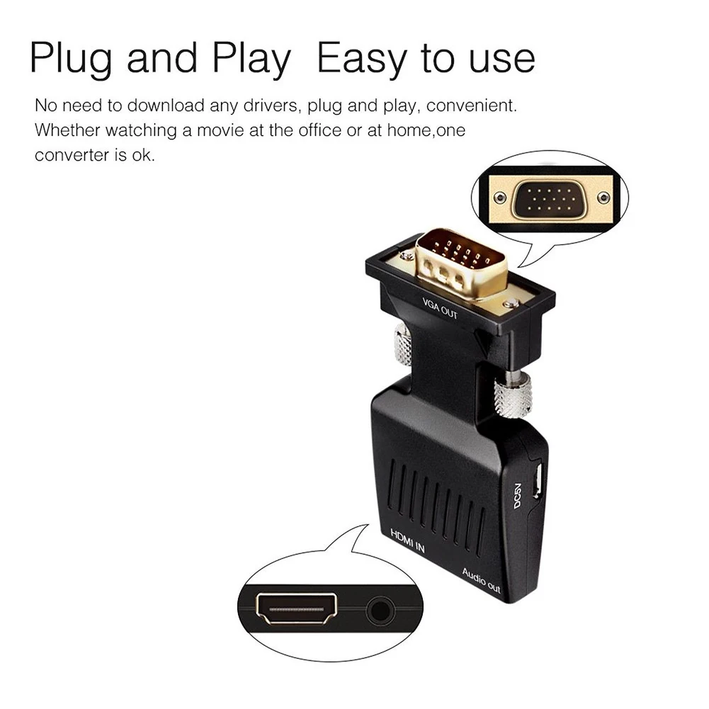 IG-VGA мужчин и женщин HDMI с аудио адаптером Поддержка сигнала 1080P