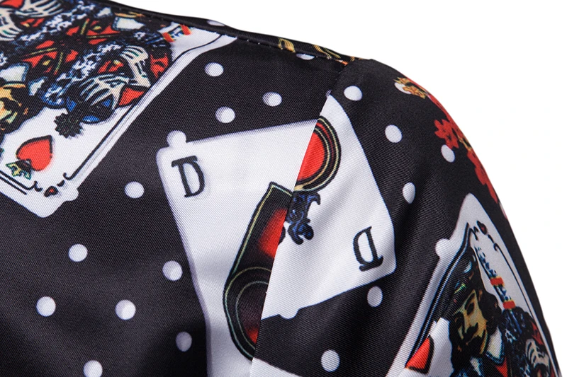 Playing Cards Print Shirt Men Brand New Smooth Silk Cotton Mens Dress Shirts Casual Slim Fit 4